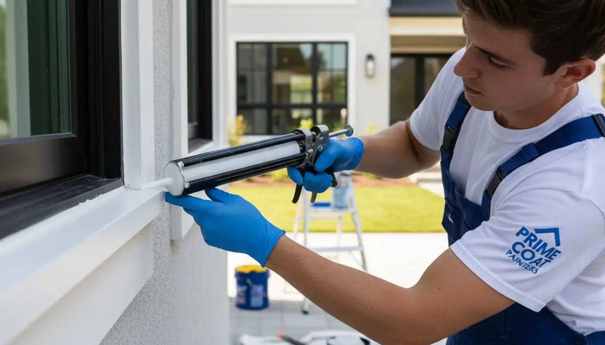 Professional caulking and sealing on coastal home exterior in Wilmington, NC by expert house painters