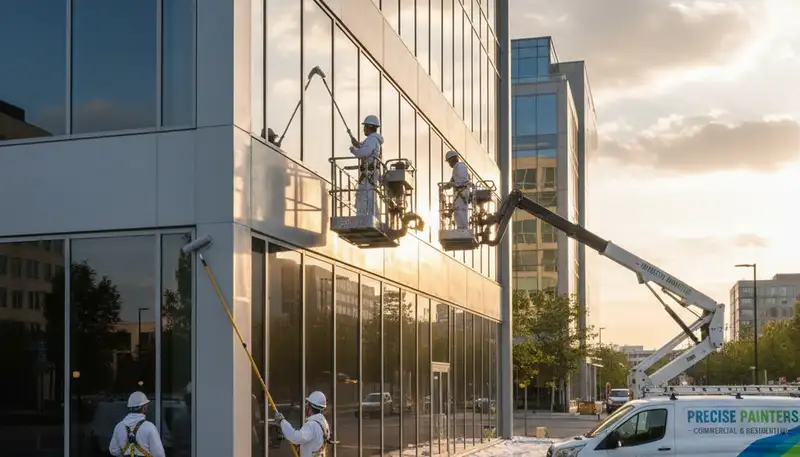 Professional commercial painters working on coastal business exterior in Wilmington, NC