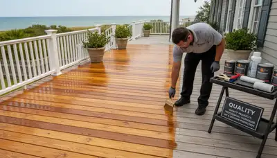 Professional deck staining in Wilmington NC protecting wood with UV-resistant, moisture-sealing finish