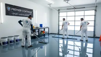 Epoxy floor coating in Wilmington NC garage by professional house painters for durable finish