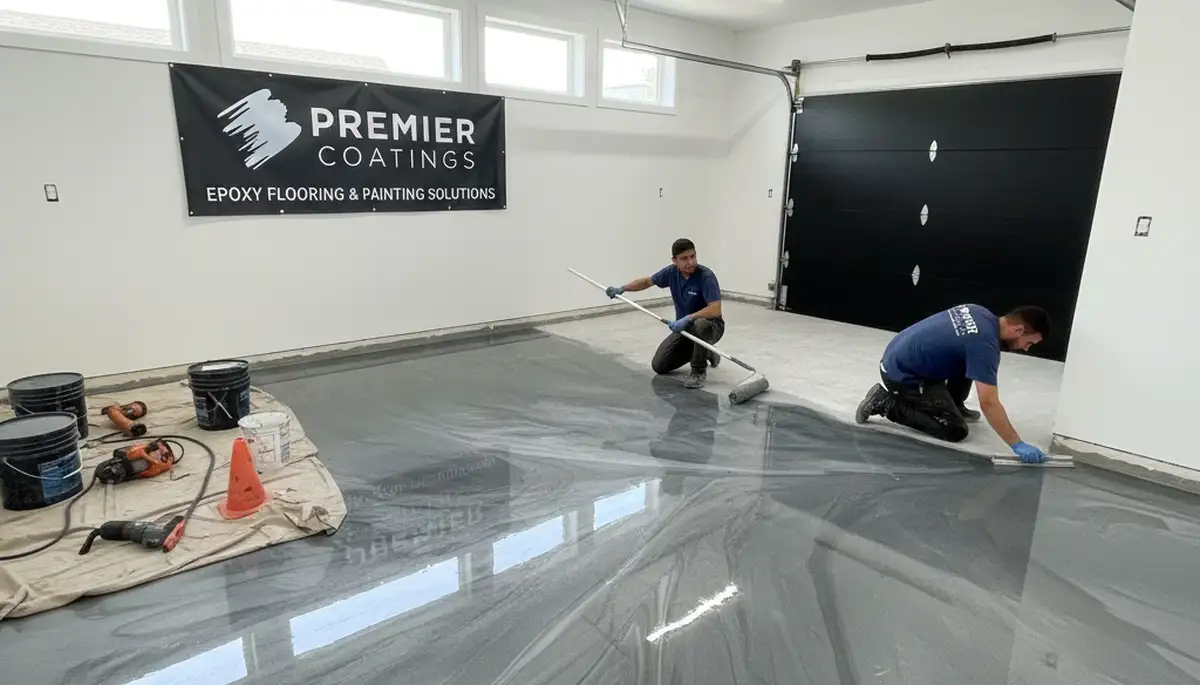 Professional epoxy floor coating in Wilmington NC garage by local house painting experts