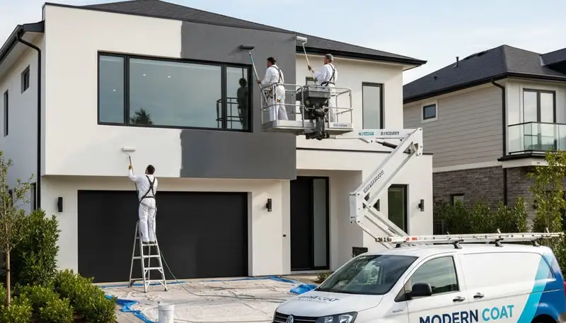 Professional exterior house painters in Wilmington NC applying coastal-protective paint finish