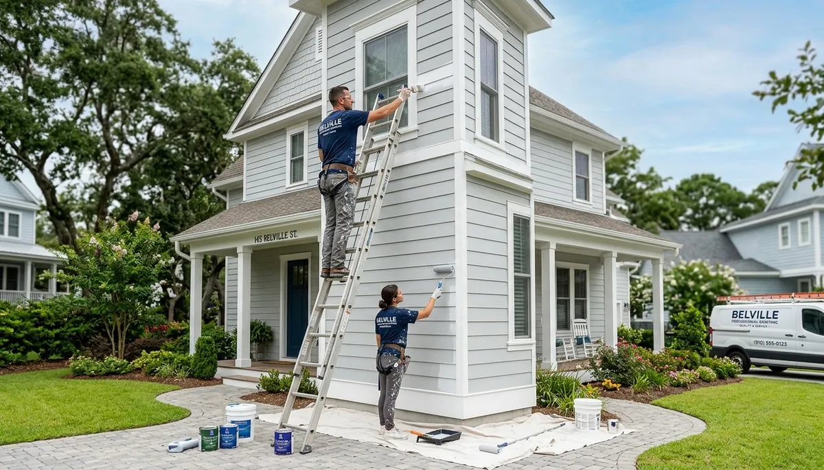 Professional house painters transforming home exterior in Wilmington, NC