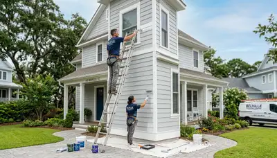 Professional house painters transforming home exterior in Wilmington, NC