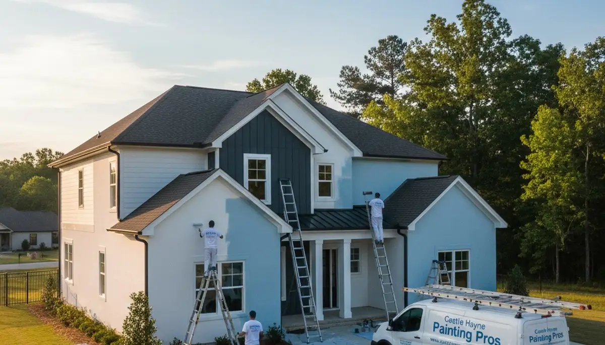 Professional house painters working on home exterior in Wilmington, NC