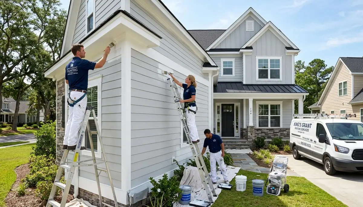 Professional house painters working on exterior home repainting in Wilmington NC