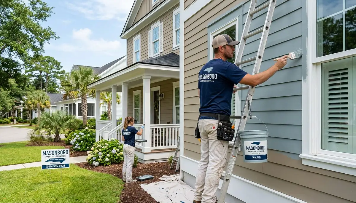 Professional house painters in Wilmington NC applying exterior paint to a coastal home façade