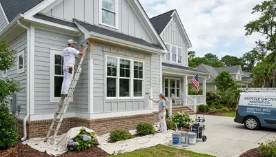 Professional house painters in Wilmington NC applying exterior paint to a coastal home