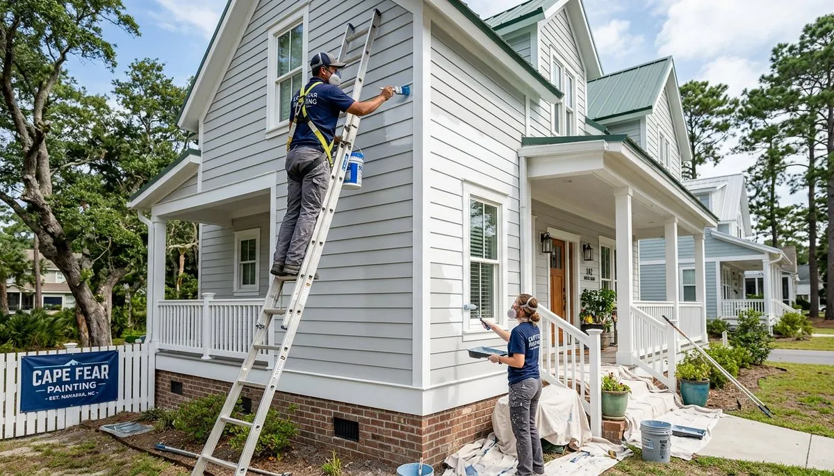 Professional house painters finishing exterior home project in Wilmington, NC