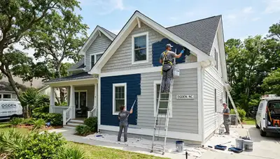 Professional house painters enhancing home exterior in Wilmington, NC