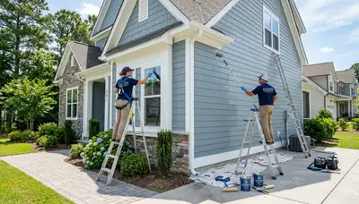 Professional house painters finishing exterior home in Wilmington NC