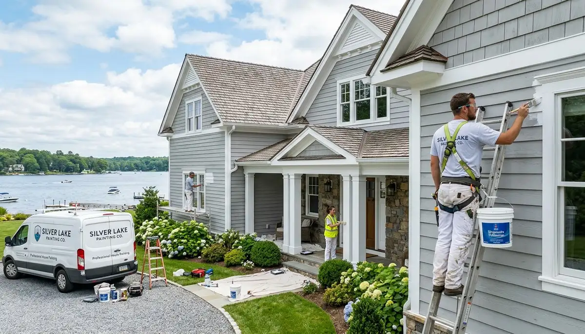 Professional house painters in Wilmington NC applying exterior paint to a coastal home