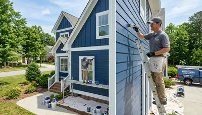 Professional house painters finishing exterior home in Wilmington, NC
