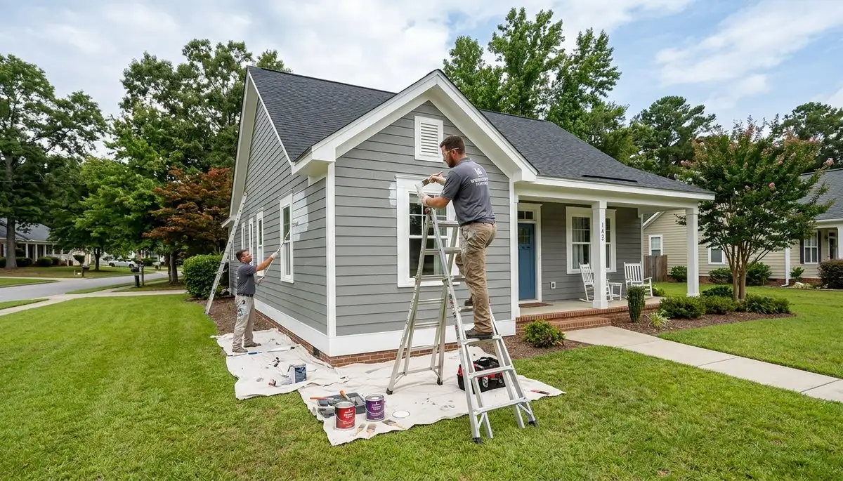 Professional house painters in Wilmington NC applying exterior paint to a coastal home façade