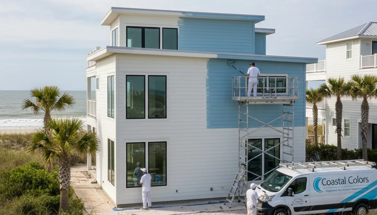 Professional house painters finishing exterior home painting in Wilmington NC