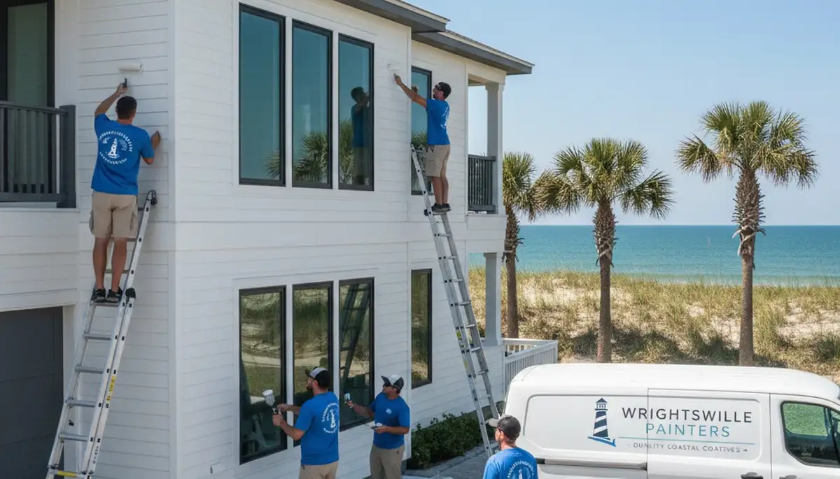 Professional house painters working on residential exterior in Wilmington NC