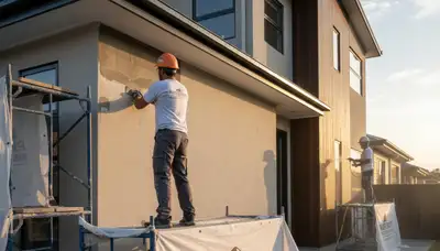 Stucco repair specialists restoring coastal home exterior in Wilmington, NC