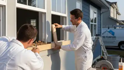 Wood rot repair and exterior painting on coastal home in Wilmington, NC by professional painters